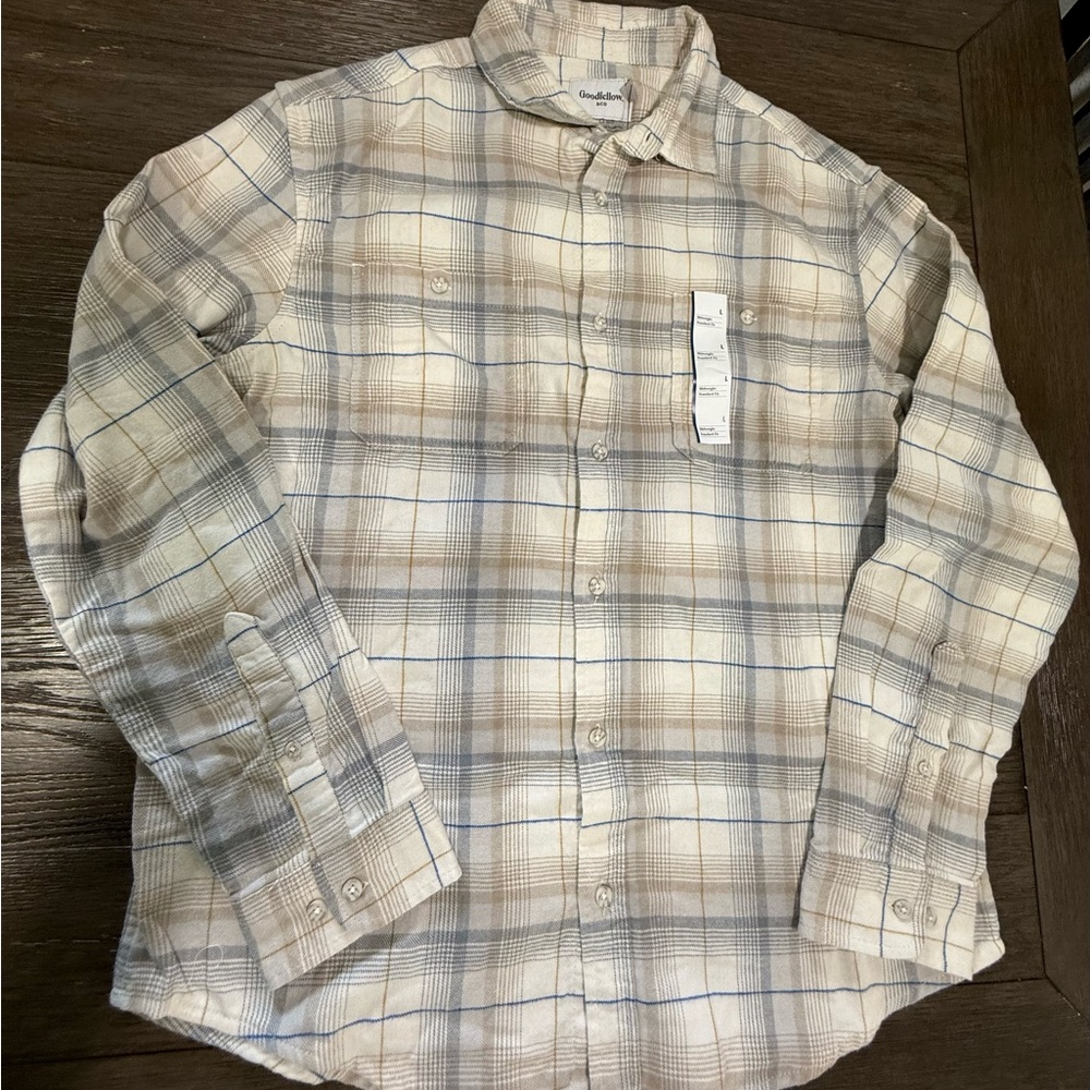 Goodfellow & Co Beige and Blue Plaid Men's Shirt